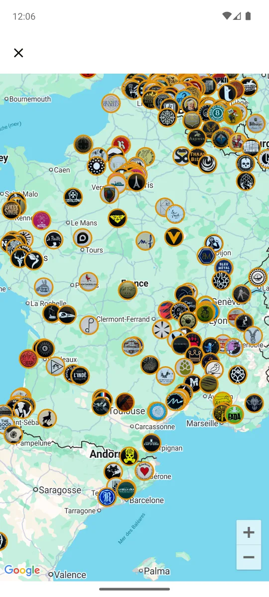 Carte d'Amérique du Nord avec les capsules placées sur leurs brasseries