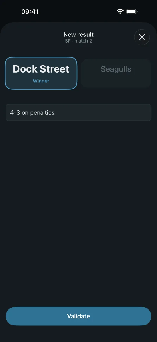 Entering a game result with an optional free-text score