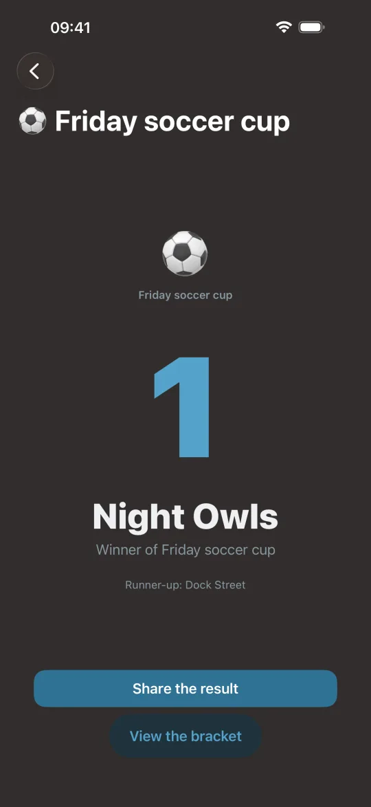 Tournament winner screen
